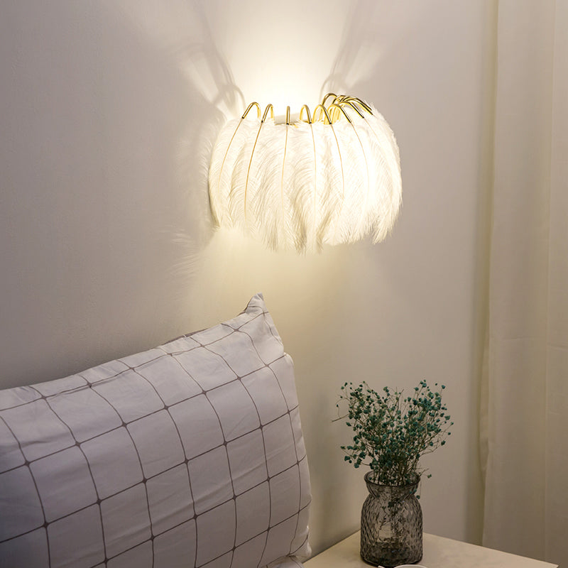 Minimalist Half-Round Wall Lamp Feather 1 Head Bedroom Flush Mount Wall Sconce Clearhalo 'Cast Iron' 'Glass' 'Industrial' 'Modern wall lights' 'Modern' 'Tiffany' 'Traditional wall lights' 'Wall Lamps & Sconces' 'Wall Lights' Lighting' 2408649