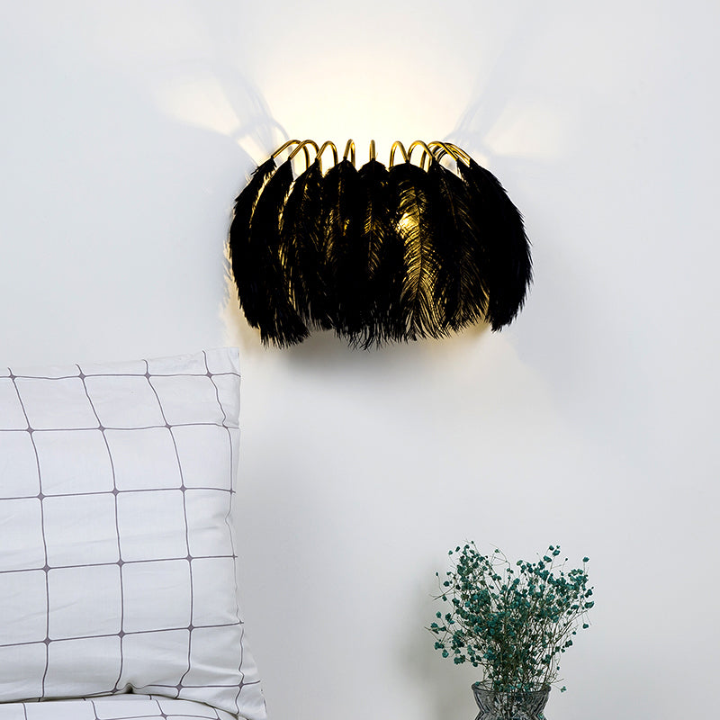 Minimalist Half-Round Wall Lamp Feather 1 Head Bedroom Flush Mount Wall Sconce Clearhalo 'Cast Iron' 'Glass' 'Industrial' 'Modern wall lights' 'Modern' 'Tiffany' 'Traditional wall lights' 'Wall Lamps & Sconces' 'Wall Lights' Lighting' 2408650