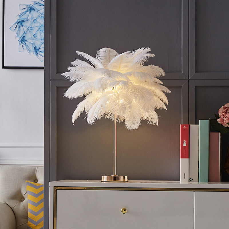 Coconut Tree Shaped Night Light Decorative Feather 1 Head Living Room Accent Table Lamp White Clearhalo 'Lamps' 'Table Lamps' Lighting' 2408663