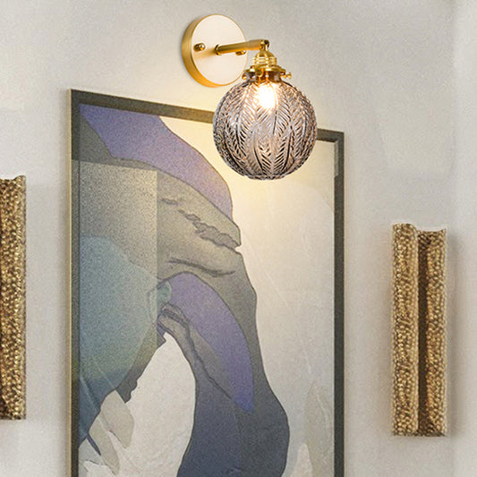 Textured Glass Ball Wall Lighting Simple Single Gold Wall Mount Light with Adjustable Joint Clearhalo 'Cast Iron' 'Glass' 'Industrial' 'Modern wall lights' 'Modern' 'Tiffany' 'Traditional wall lights' 'Wall Lamps & Sconces' 'Wall Lights' Lighting' 2408671