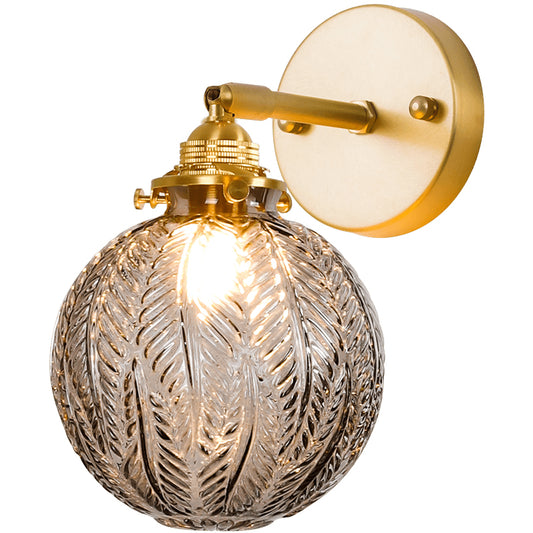 Textured Glass Ball Wall Lighting Simple Single Gold Wall Mount Light with Adjustable Joint Clearhalo 'Cast Iron' 'Glass' 'Industrial' 'Modern wall lights' 'Modern' 'Tiffany' 'Traditional wall lights' 'Wall Lamps & Sconces' 'Wall Lights' Lighting' 2408672