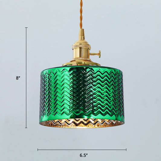 Cylindrical Bedside Hanging Lamp Vintage Wave Glass 1 Bulb Pendant Light Fixture Clearhalo 'Ceiling Lights' 'Glass shade' 'Glass' 'Modern Pendants' 'Modern' 'Pendant Lights' 'Pendants' Lighting' 2408689
