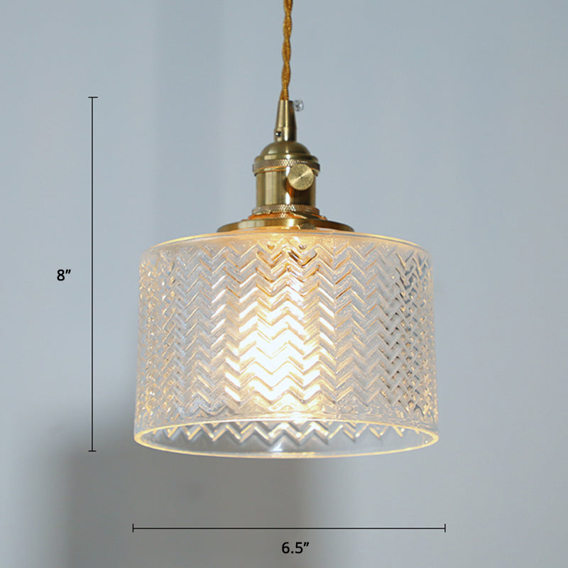 Cylindrical Bedside Hanging Lamp Vintage Wave Glass 1 Bulb Pendant Light Fixture Clear Clearhalo 'Ceiling Lights' 'Glass shade' 'Glass' 'Modern Pendants' 'Modern' 'Pendant Lights' 'Pendants' Lighting' 2408690