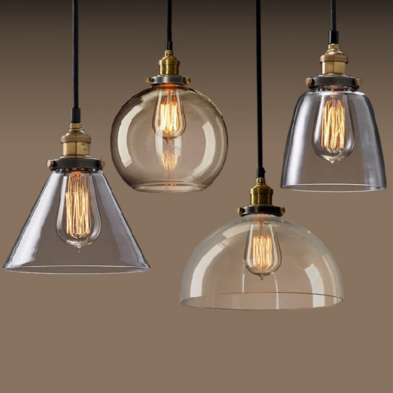 1-Light Geometric Pendant Lamp Industrial Glass Suspension Lighting for Dining Room Clearhalo 'Ceiling Lights' 'Glass shade' 'Glass' 'Modern Pendants' 'Modern' 'Pendant Lights' 'Pendants' Lighting' 2408692