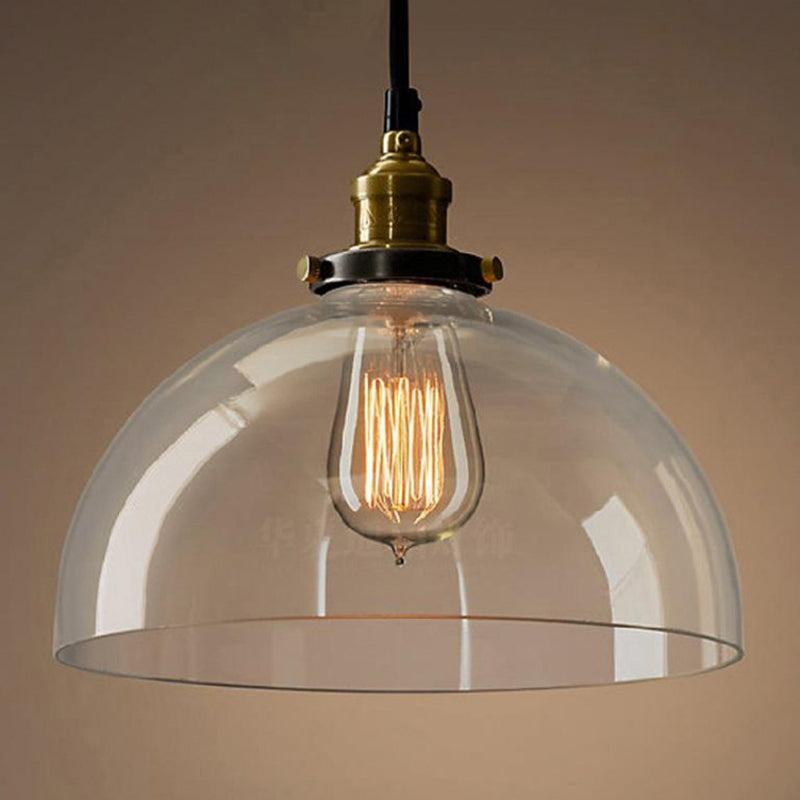 1-Light Geometric Pendant Lamp Industrial Glass Suspension Lighting for Dining Room Semicircle Clearhalo 'Ceiling Lights' 'Glass shade' 'Glass' 'Modern Pendants' 'Modern' 'Pendant Lights' 'Pendants' Lighting' 2408694