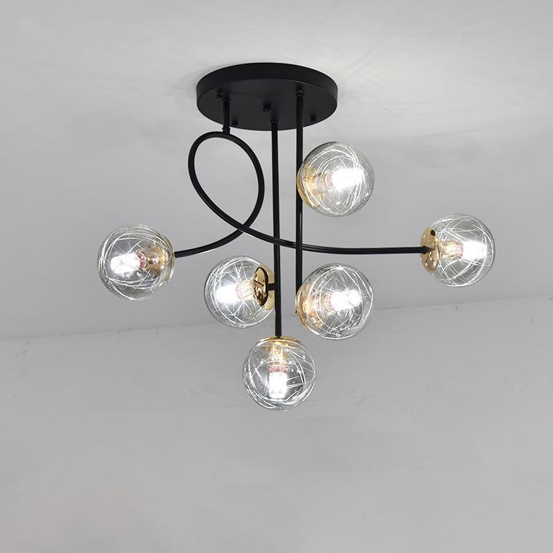 Ball Semi Flush Ceiling Light Modern Glass 6 Lights Bedroom Flush Mount Light Fixture Smoke Gray Clearhalo 'Ceiling Lights' 'Close To Ceiling Lights' 'Close to ceiling' 'Semi-flushmount' Lighting' 2408702