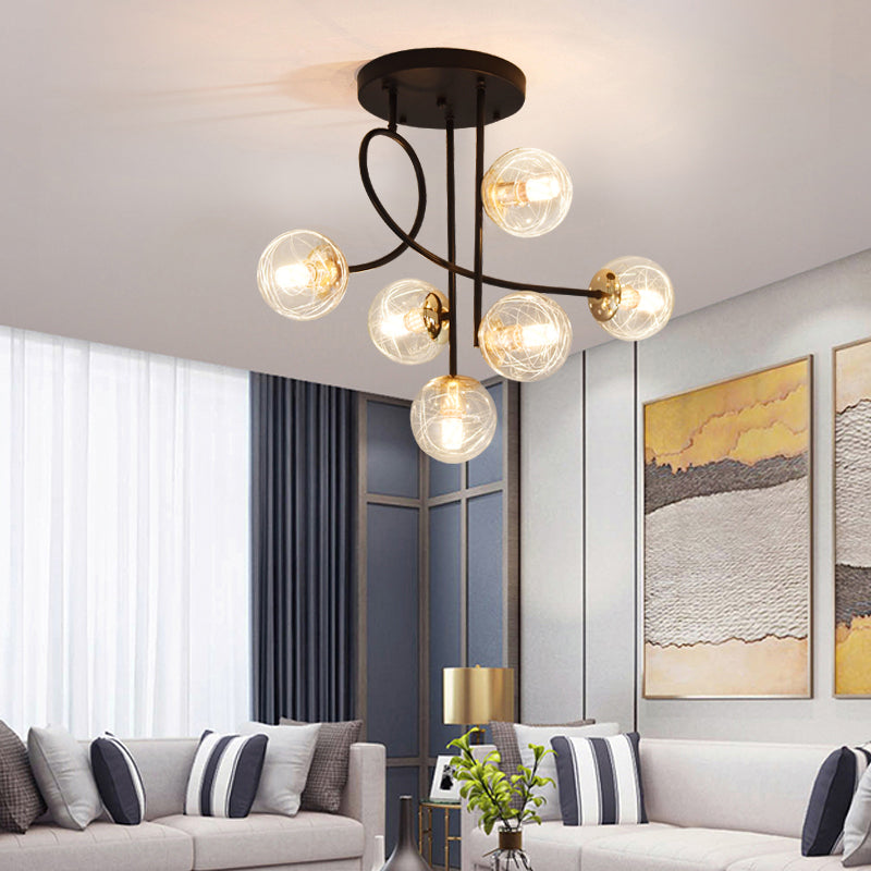 Ball Semi Flush Ceiling Light Modern Glass 6 Lights Bedroom Flush Mount Light Fixture Clearhalo 'Ceiling Lights' 'Close To Ceiling Lights' 'Close to ceiling' 'Semi-flushmount' Lighting' 2408703