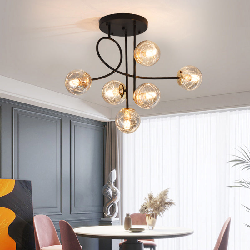 Ball Semi Flush Ceiling Light Modern Glass 6 Lights Bedroom Flush Mount Light Fixture Clearhalo 'Ceiling Lights' 'Close To Ceiling Lights' 'Close to ceiling' 'Semi-flushmount' Lighting' 2408704