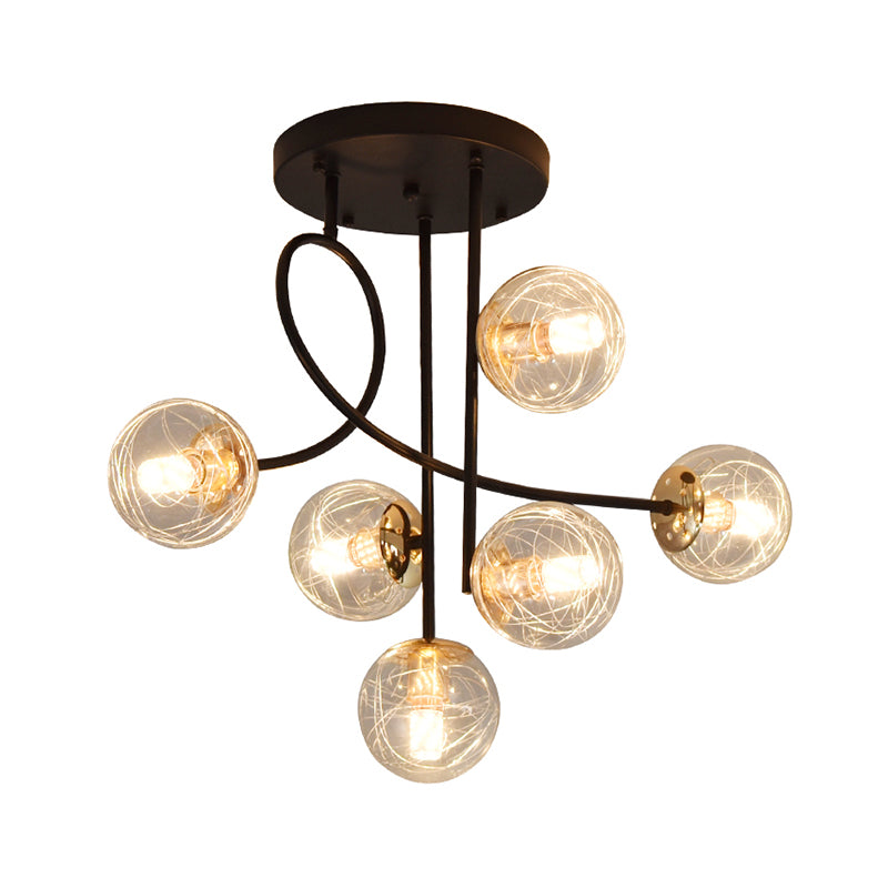 Ball Semi Flush Ceiling Light Modern Glass 6 Lights Bedroom Flush Mount Light Fixture Clearhalo 'Ceiling Lights' 'Close To Ceiling Lights' 'Close to ceiling' 'Semi-flushmount' Lighting' 2408706