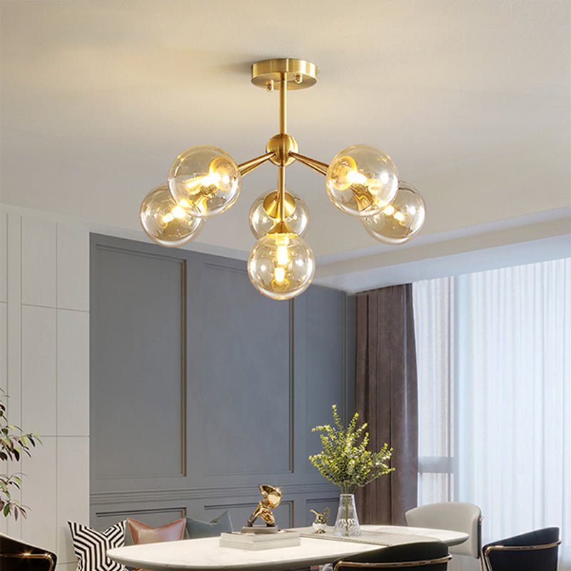 Gold Finish Branch Flush Light Postmodern Ball Glass Semi-Flush Mount Ceiling Light Clearhalo 'Ceiling Lights' 'Close To Ceiling Lights' 'Close to ceiling' 'Semi-flushmount' Lighting' 2408738