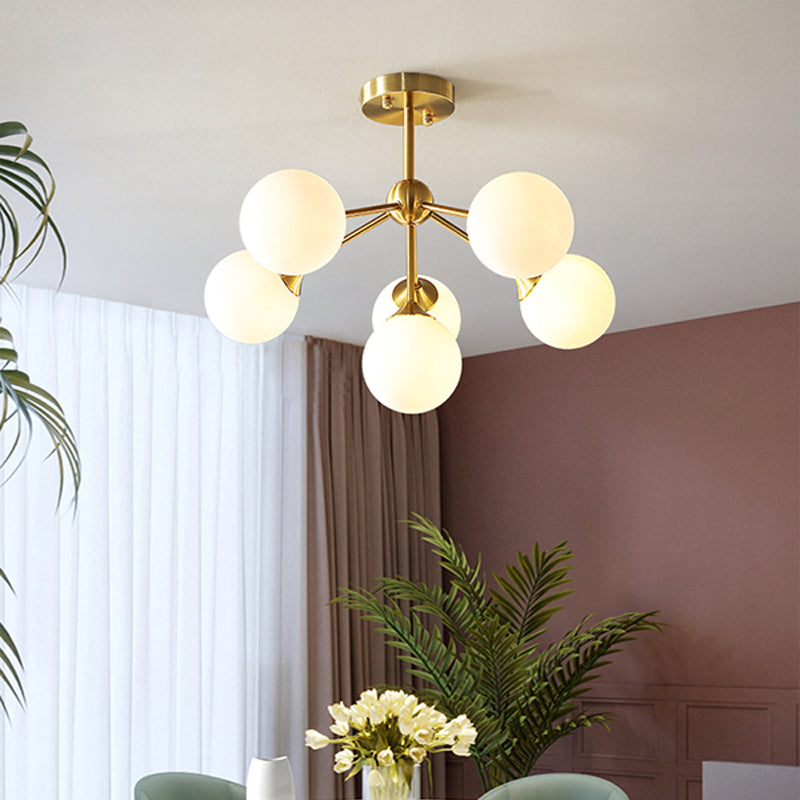 Gold Finish Branch Flush Light Postmodern Ball Glass Semi-Flush Mount Ceiling Light Clearhalo 'Ceiling Lights' 'Close To Ceiling Lights' 'Close to ceiling' 'Semi-flushmount' Lighting' 2408745