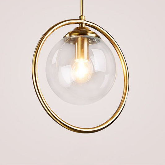 Brass Plated Ball Drop Pendant Minimalist Single Clear Glass Hanging Light with Ring Decoration Clearhalo 'Ceiling Lights' 'Modern Pendants' 'Modern' 'Pendant Lights' 'Pendants' Lighting' 2408780