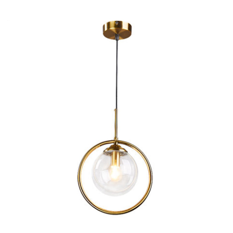 Brass Plated Ball Drop Pendant Minimalist Single Clear Glass Hanging Light with Ring Decoration Clear Clearhalo 'Ceiling Lights' 'Modern Pendants' 'Modern' 'Pendant Lights' 'Pendants' Lighting' 2408781