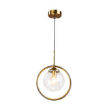Brass Plated Ball Drop Pendant Minimalist Single Clear Glass Hanging Light with Ring Decoration Clear Clearhalo 'Ceiling Lights' 'Modern Pendants' 'Modern' 'Pendant Lights' 'Pendants' Lighting' 2408781
