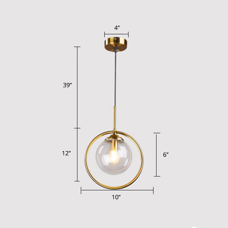 Brass Plated Ball Drop Pendant Minimalist Single Clear Glass Hanging Light with Ring Decoration Clearhalo 'Ceiling Lights' 'Modern Pendants' 'Modern' 'Pendant Lights' 'Pendants' Lighting' 2408782