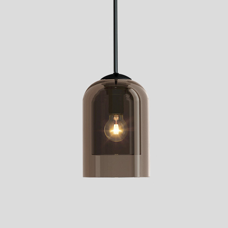 Dual Dome Bedside Pendulum Light Glass 1 Bulb Nordic Style Pendant Light Fixture Amber Clearhalo 'Ceiling Lights' 'Glass shade' 'Glass' 'Modern Pendants' 'Modern' 'Pendant Lights' 'Pendants' Lighting' 2408786