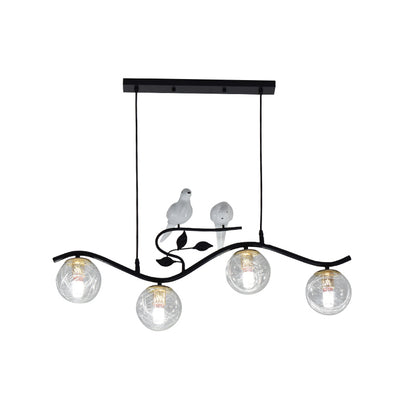 Metal Wavy Island Pendant Minimalist 4-Light Black Hanging Lamp with Ball Glass Shade and Bird Deco Clear Clearhalo 'Ceiling Lights' 'Island Lights' Lighting' 2408798