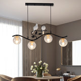 Metal Wavy Island Pendant Minimalist 4-Light Black Hanging Lamp with Ball Glass Shade and Bird Deco Clearhalo 'Ceiling Lights' 'Island Lights' Lighting' 2408801