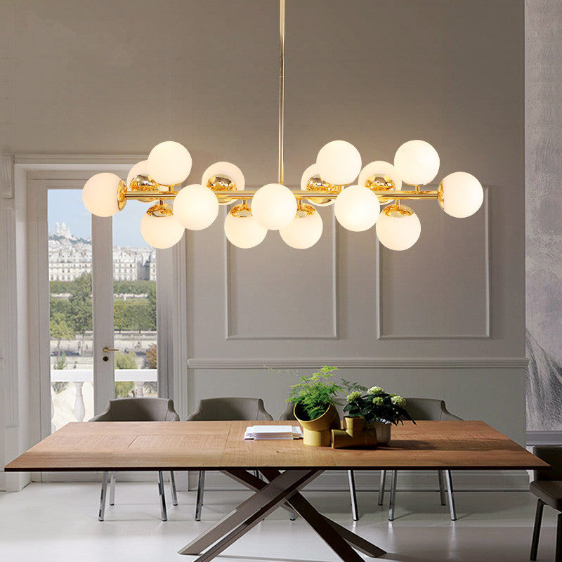 Milky Glass Pearls Hanging Lamp Minimalistic 16 Bulbs Brass Island Lighting Fixture Brass Clearhalo 'Ceiling Lights' 'Island Lights' Lighting' 2408804