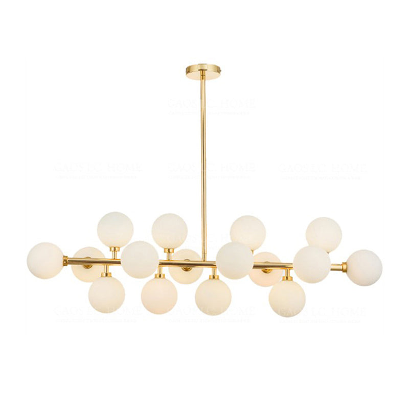 Milky Glass Pearls Hanging Lamp Minimalistic 16 Bulbs Brass Island Lighting Fixture Clearhalo 'Ceiling Lights' 'Island Lights' Lighting' 2408806