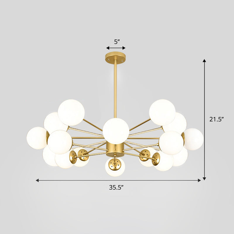 Frosted White Glass Ball Chandelier Postmodern Style Suspension Light with Burst Design 16 Gold Clearhalo 'Ceiling Lights' 'Chandeliers' 'Modern Chandeliers' 'Modern' Lighting' 2408819