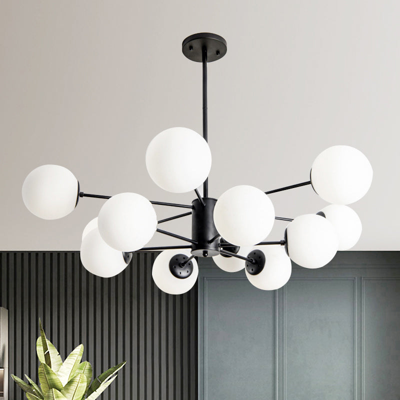 Frosted White Glass Ball Chandelier Postmodern Style Suspension Light with Burst Design Clearhalo 'Ceiling Lights' 'Chandeliers' 'Modern Chandeliers' 'Modern' Lighting' 2408825
