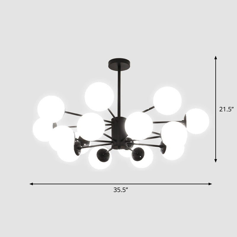 Frosted White Glass Ball Chandelier Postmodern Style Suspension Light with Burst Design 16 Black Clearhalo 'Ceiling Lights' 'Chandeliers' 'Modern Chandeliers' 'Modern' Lighting' 2408828