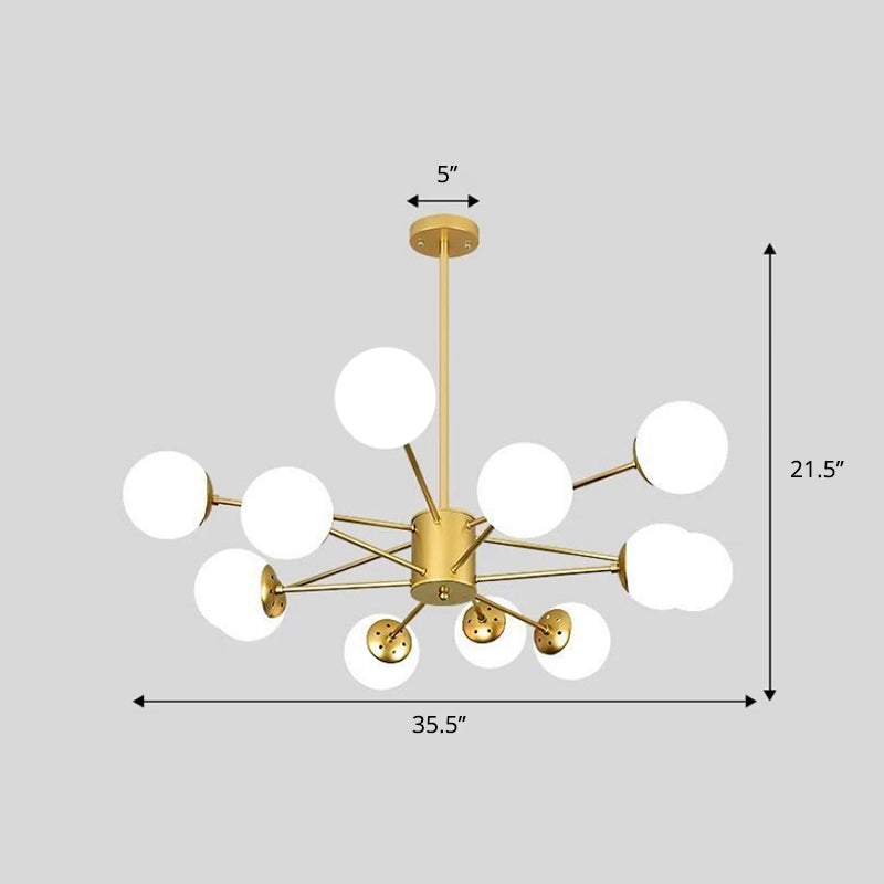 Frosted White Glass Ball Chandelier Postmodern Style Suspension Light with Burst Design 12 Gold Clearhalo 'Ceiling Lights' 'Chandeliers' 'Modern Chandeliers' 'Modern' Lighting' 2408829