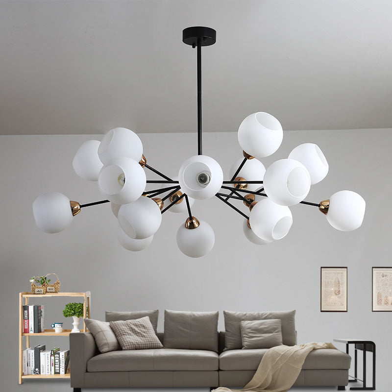 White Glass Sputnik Chandelier Light Contemporary Black Suspended Lighting Fixture Clearhalo 'Ceiling Lights' 'Chandeliers' 'Modern Chandeliers' 'Modern' Lighting' 2408838