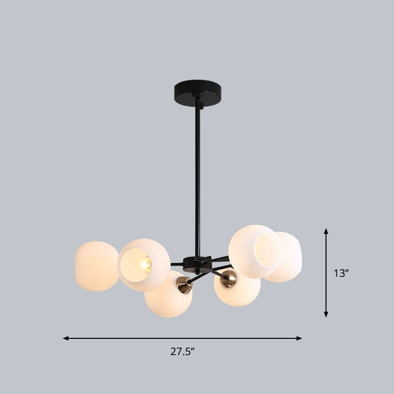 White Glass Sputnik Chandelier Light Contemporary Black Suspended Lighting Fixture 6 White Clearhalo 'Ceiling Lights' 'Chandeliers' 'Modern Chandeliers' 'Modern' Lighting' 2408839