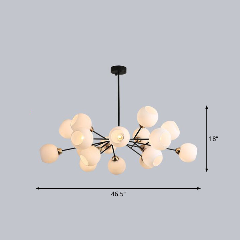 White Glass Sputnik Chandelier Light Contemporary Black Suspended Lighting Fixture 18 White Clearhalo 'Ceiling Lights' 'Chandeliers' 'Modern Chandeliers' 'Modern' Lighting' 2408840