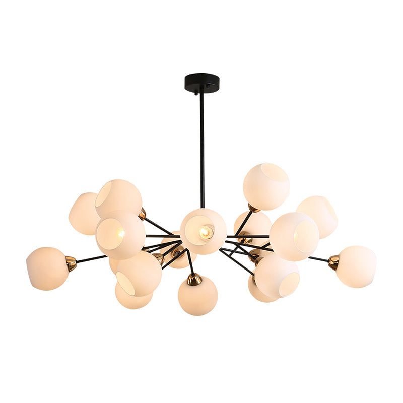 White Glass Sputnik Chandelier Light Contemporary Black Suspended Lighting Fixture Clearhalo 'Ceiling Lights' 'Chandeliers' 'Modern Chandeliers' 'Modern' Lighting' 2408843