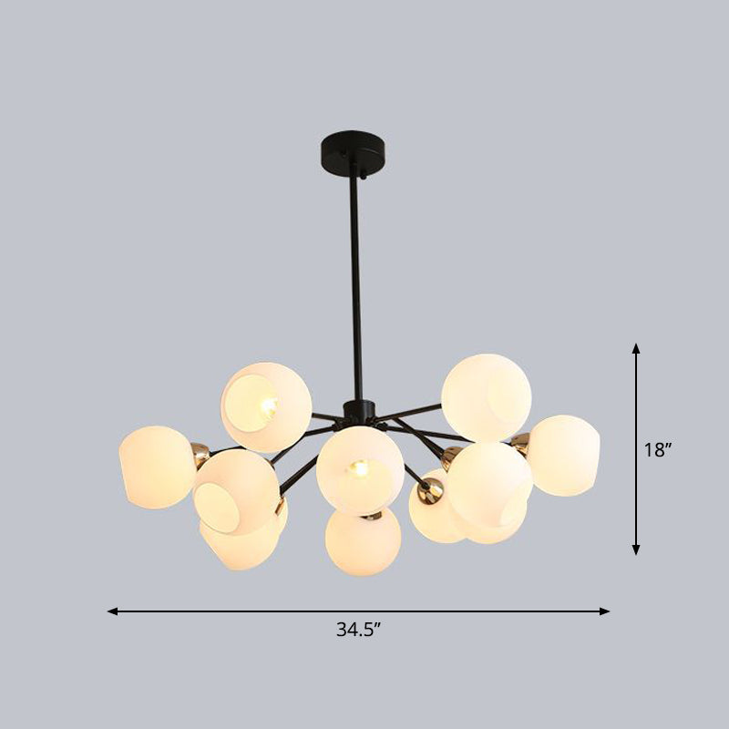 White Glass Sputnik Chandelier Light Contemporary Black Suspended Lighting Fixture 12 White Clearhalo 'Ceiling Lights' 'Chandeliers' 'Modern Chandeliers' 'Modern' Lighting' 2408844