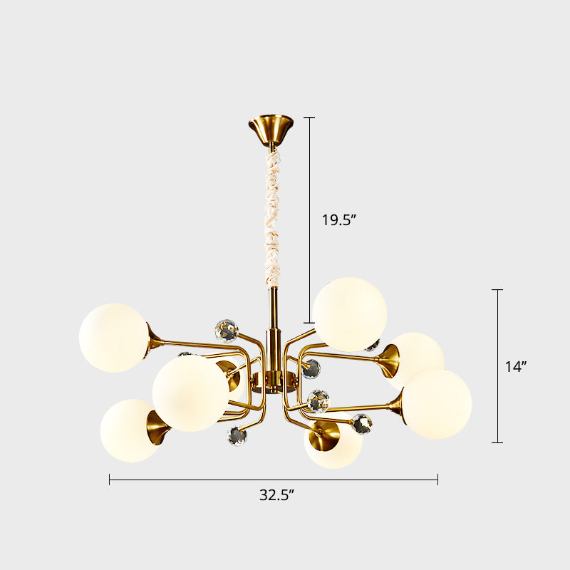 Postmodern Sputnik Ceiling Light Closed Glass Bedroom Hanging Chandelier in Brass 8 White Clearhalo 'Ceiling Lights' 'Chandeliers' 'Modern Chandeliers' 'Modern' Lighting' 2408846