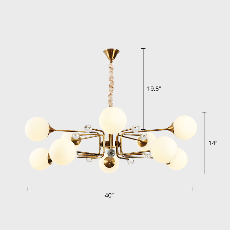 Postmodern Sputnik Ceiling Light Closed Glass Bedroom Hanging Chandelier in Brass 10 White Clearhalo 'Ceiling Lights' 'Chandeliers' 'Modern Chandeliers' 'Modern' Lighting' 2408847