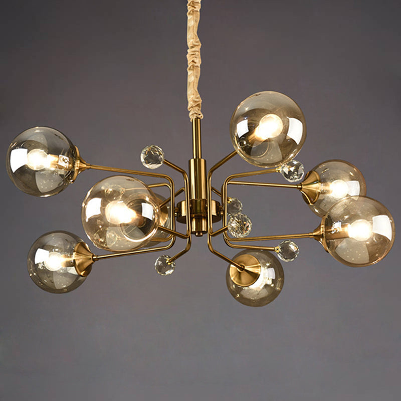 Postmodern Sputnik Ceiling Light Closed Glass Bedroom Hanging Chandelier in Brass Clearhalo 'Ceiling Lights' 'Chandeliers' 'Modern Chandeliers' 'Modern' Lighting' 2408854