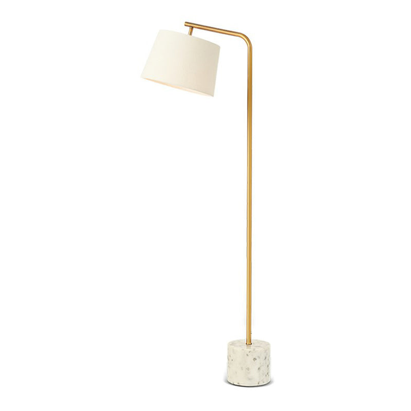 Tapered Drum Fabric Floor Light Minimalist 1 Bulb White Standing Lamp with Marble Base Clearhalo 'Floor Lamps' 'Lamps' Lighting' 2408876