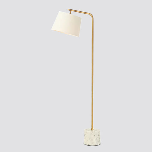 Tapered Drum Fabric Floor Light Minimalist 1 Bulb White Standing Lamp with Marble Base Clearhalo 'Floor Lamps' 'Lamps' Lighting' 2408877