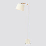 Tapered Drum Fabric Floor Light Minimalist 1 Bulb White Standing Lamp with Marble Base Clearhalo 'Floor Lamps' 'Lamps' Lighting' 2408877