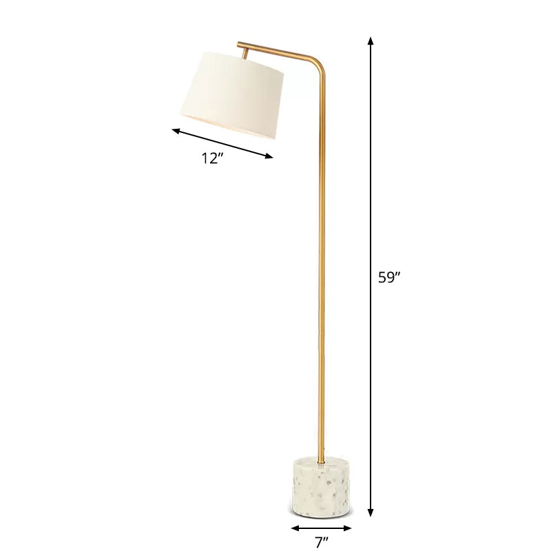 Tapered Drum Fabric Floor Light Minimalist 1 Bulb White Standing Lamp with Marble Base Clearhalo 'Floor Lamps' 'Lamps' Lighting' 2408878