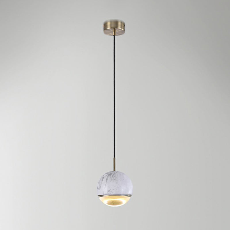 Sphere LED Hanging Lamp Nordic Marble Dining Room Ceiling Pendant Light with Glass Bottom White Clearhalo 'Ceiling Lights' 'Modern Pendants' 'Modern' 'Pendant Lights' 'Pendants' Lighting' 2408887