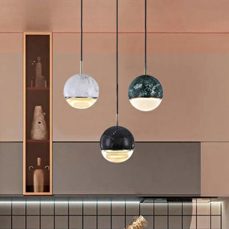 Sphere LED Hanging Lamp Nordic Marble Dining Room Ceiling Pendant Light with Glass Bottom Clearhalo 'Ceiling Lights' 'Modern Pendants' 'Modern' 'Pendant Lights' 'Pendants' Lighting' 2408889