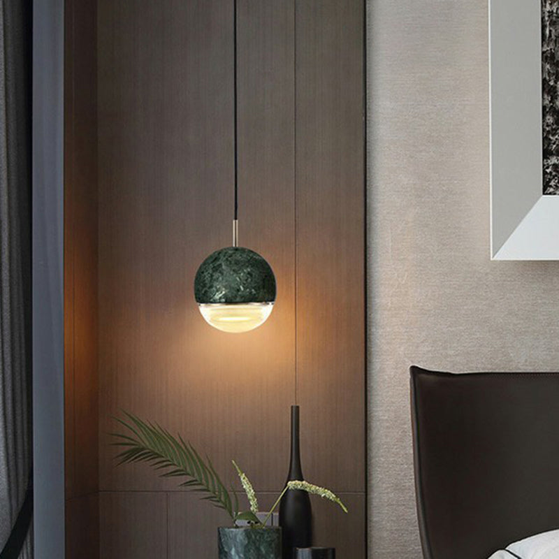 Sphere LED Hanging Lamp Nordic Marble Dining Room Ceiling Pendant Light with Glass Bottom Green Clearhalo 'Ceiling Lights' 'Modern Pendants' 'Modern' 'Pendant Lights' 'Pendants' Lighting' 2408890