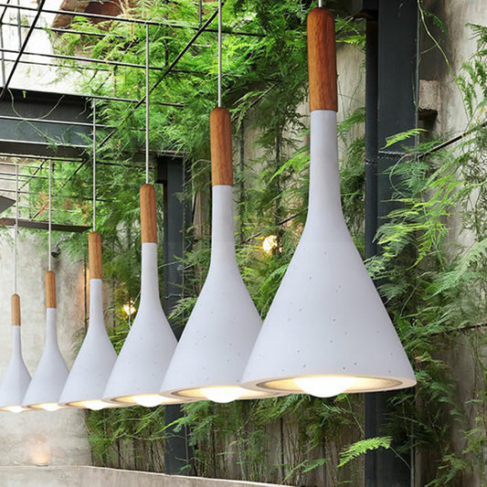 Funnel Shaped Restaurant Hanging Lighting Resin 1 Head Nordic Pendant Lamp with Cement Look White Clearhalo 'Ceiling Lights' 'Modern Pendants' 'Modern' 'Pendant Lights' 'Pendants' Lighting' 2408906