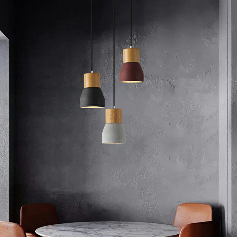Nordic Mini Pendant Lighting Cement Single-Bulb Restaurant Ceiling Light with Wood Top Clearhalo 'Ceiling Lights' 'Modern Pendants' 'Modern' 'Pendant Lights' 'Pendants' Lighting' 2408909