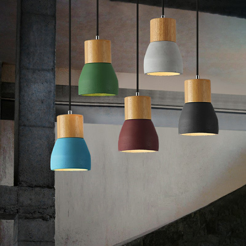 Nordic Mini Pendant Lighting Cement Single-Bulb Restaurant Ceiling Light with Wood Top Clearhalo 'Ceiling Lights' 'Modern Pendants' 'Modern' 'Pendant Lights' 'Pendants' Lighting' 2408911