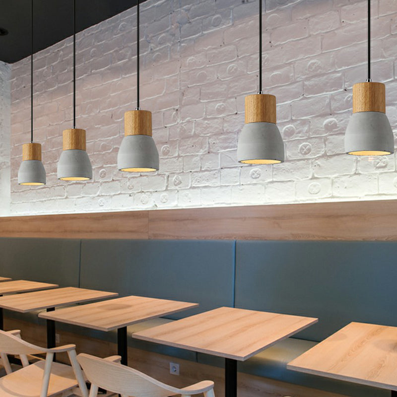 Nordic Mini Pendant Lighting Cement Single-Bulb Restaurant Ceiling Light with Wood Top Clearhalo 'Ceiling Lights' 'Modern Pendants' 'Modern' 'Pendant Lights' 'Pendants' Lighting' 2408913