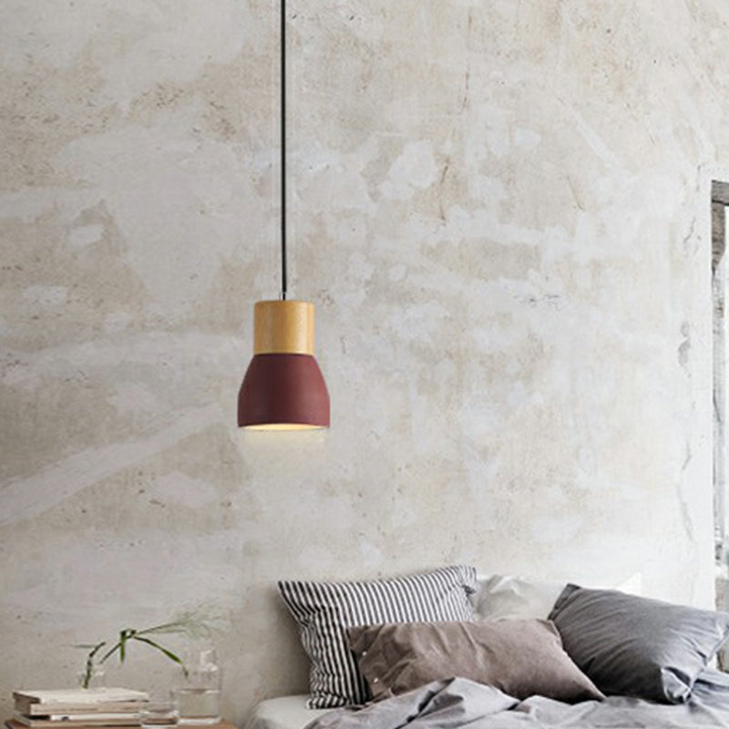 Nordic Mini Pendant Lighting Cement Single-Bulb Restaurant Ceiling Light with Wood Top Clearhalo 'Ceiling Lights' 'Modern Pendants' 'Modern' 'Pendant Lights' 'Pendants' Lighting' 2408917
