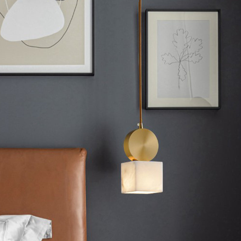 Marble Block Hanging Pendant Minimalist 1-Light Gold Ceiling Suspension Lamp for Bedroom Clearhalo 'Ceiling Lights' 'Modern Pendants' 'Modern' 'Pendant Lights' 'Pendants' Lighting' 2408926