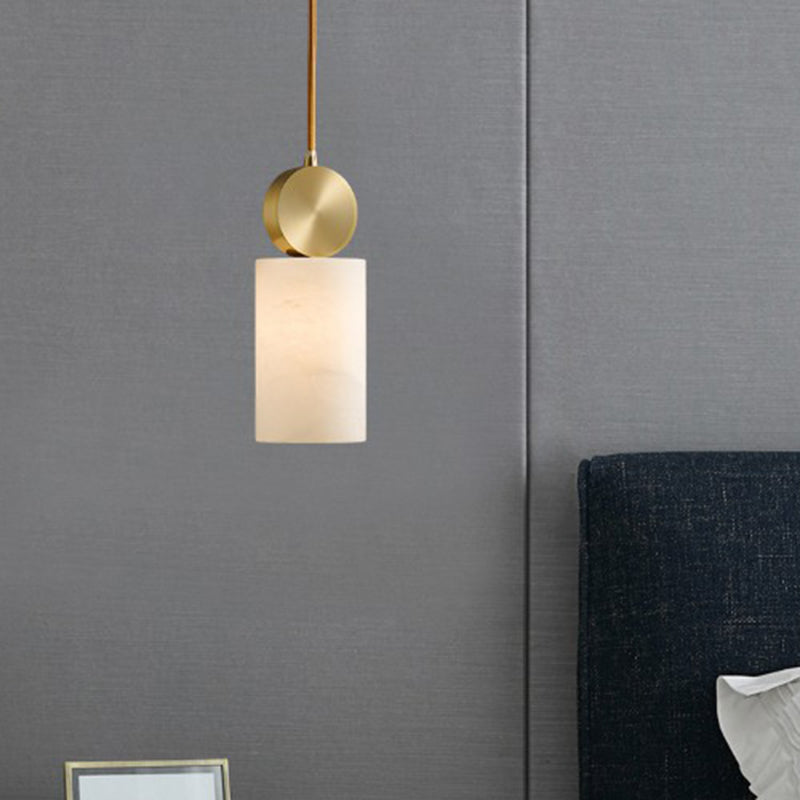 Marble Block Hanging Pendant Minimalist 1-Light Gold Ceiling Suspension Lamp for Bedroom Clearhalo 'Ceiling Lights' 'Modern Pendants' 'Modern' 'Pendant Lights' 'Pendants' Lighting' 2408927